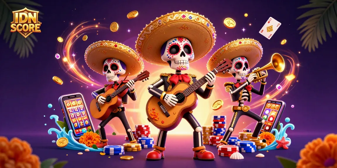 Experience thrilling gameplay with IDNSCORE's vibrant casino action featuring the mariachis and slot elements.