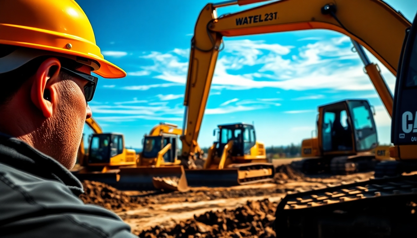 Showcase of Kalispell equipment rental with heavy machinery at a dynamic construction site.