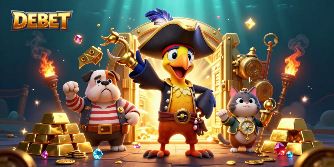 Experience the thrill of DEBET casino gaming with vibrant pirate-themed 3D art.