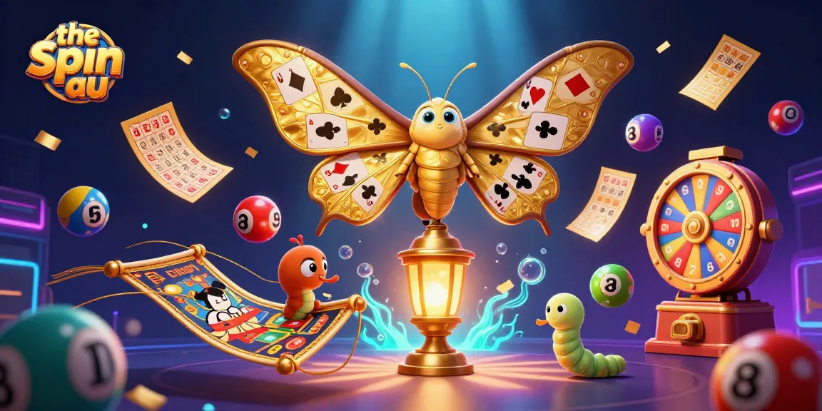 The spin au features a majestic atlas moth surrounded by dynamic casino elements, bringing excitement to the gaming world.