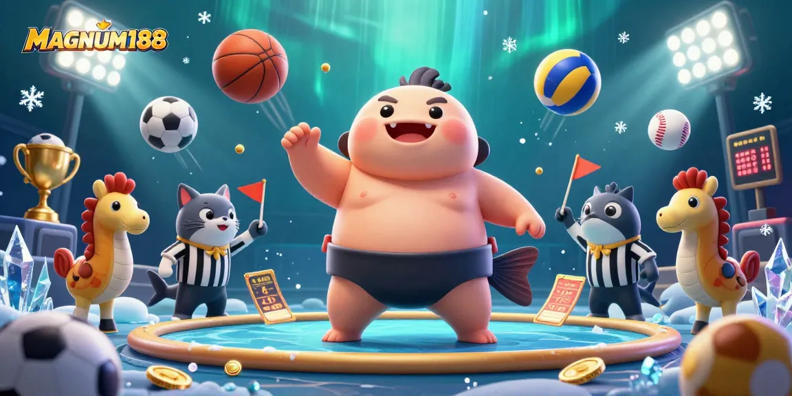 Win big with MAGNUM188 in an exciting underwater betting scene featuring dynamic sports elements.