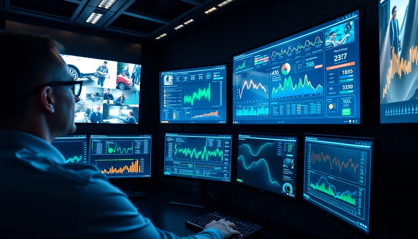 Engaging AI video analytics visual showcasing data in a modern control room environment.
