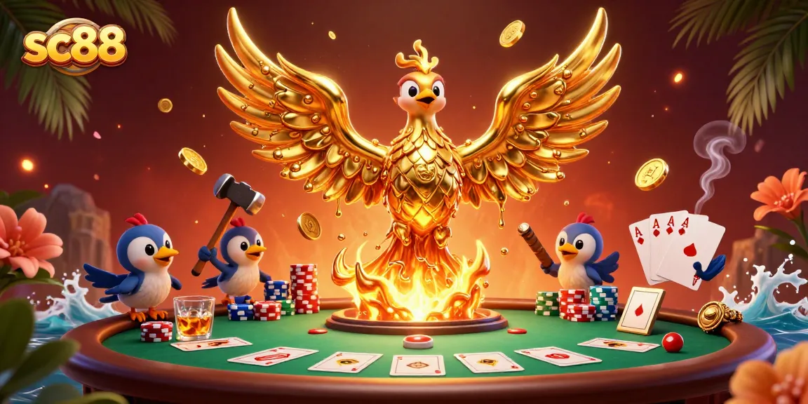 Experience thrilling poker action at sc88 with a golden phoenix and vibrant casino elements.