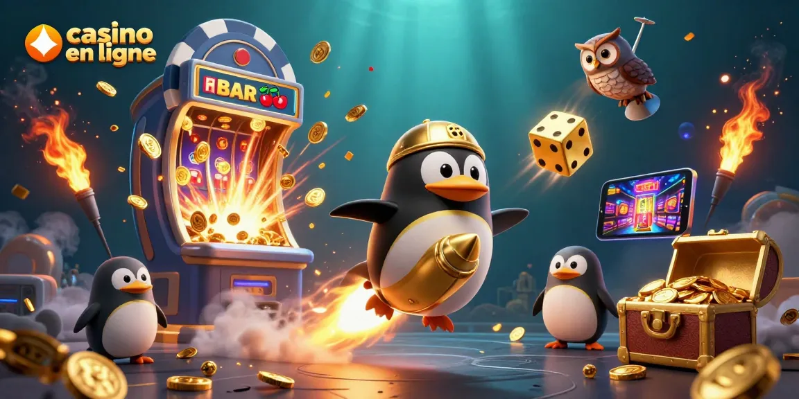 Profitez des jeux captivants de casino en ligne avec un pingouin doré et une machine à sous