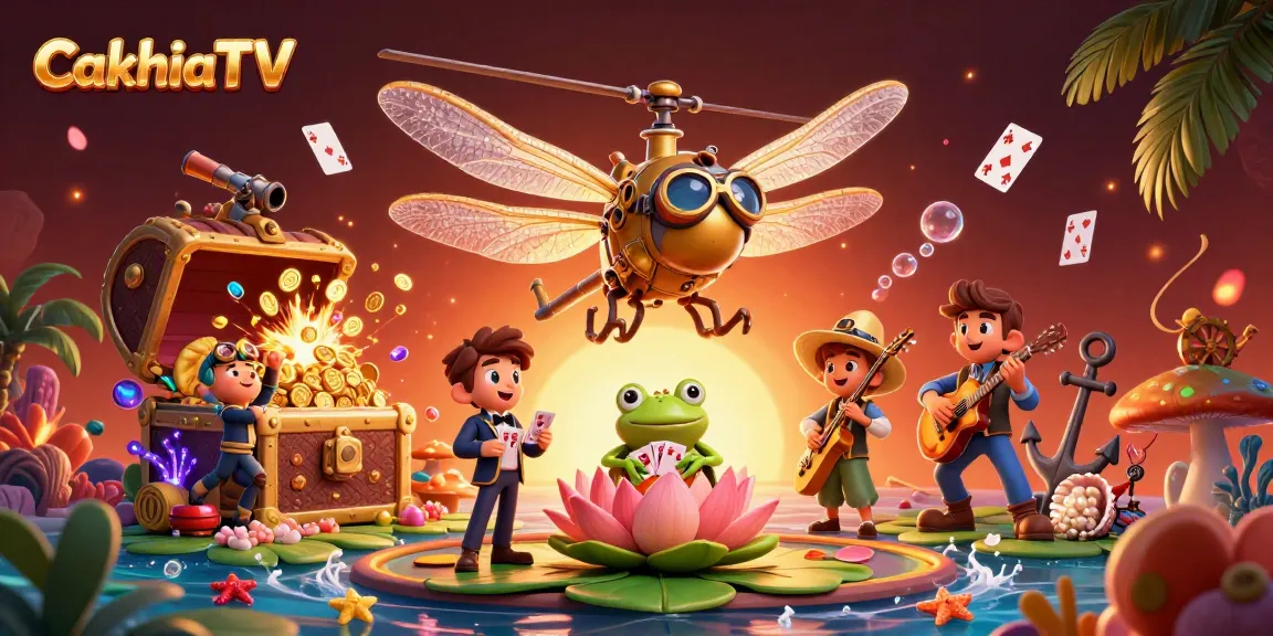 CakhiaTV offers an exciting casino experience with a lively dragonfly pilot, frog dealer, and jazzy cricket musicians.
