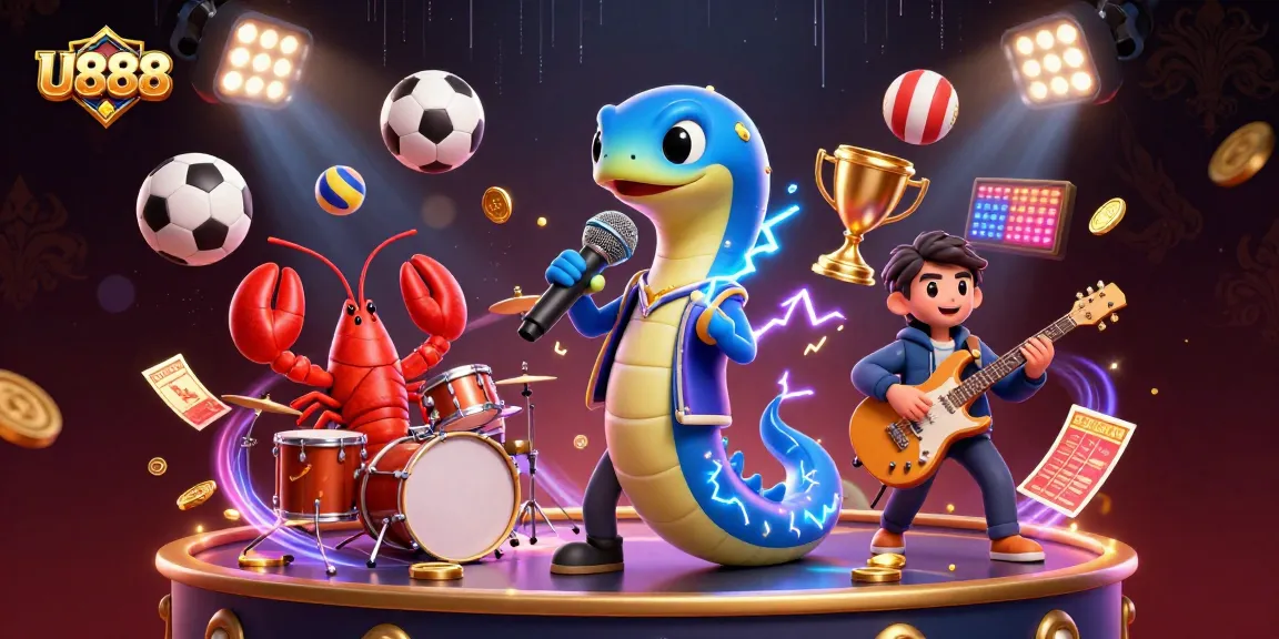 U888 combines electric eel in DJ mode, lobster drummer, and seahorse guitarist for an underwater casino performance.