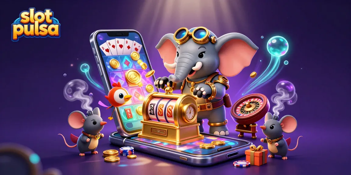 Experience thrilling gameplay at slot pulsa with a steampunk elephant engineer operating a golden slot machine.