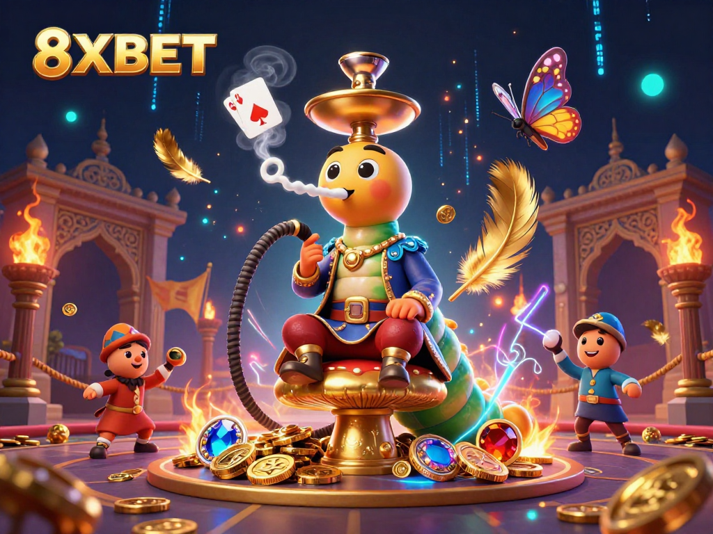 Experience the excitement at 8XBET with immersive slots and casino games in vibrant 3D illustration.