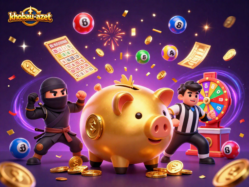 Experience the excitement of khobau-aztec with dynamic characters in this vibrant casino illustration.