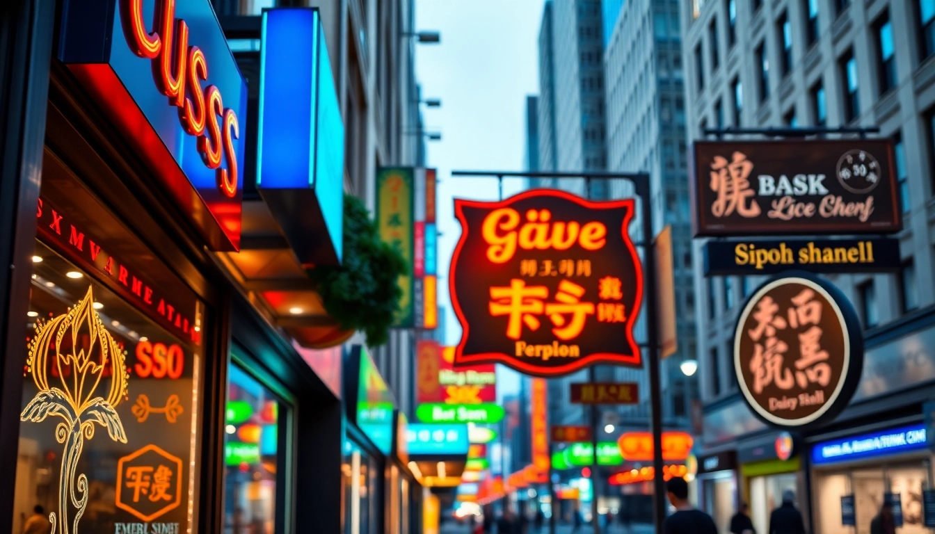 Creating eye-catching pm signs in a modern urban environment for effective branding.