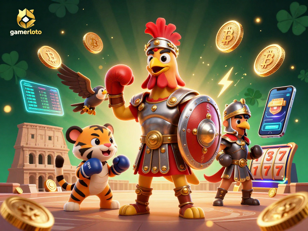 Experience the gaming excitement at gamerloto with a vibrant casino-themed illustration showcasing thrilling game elements.