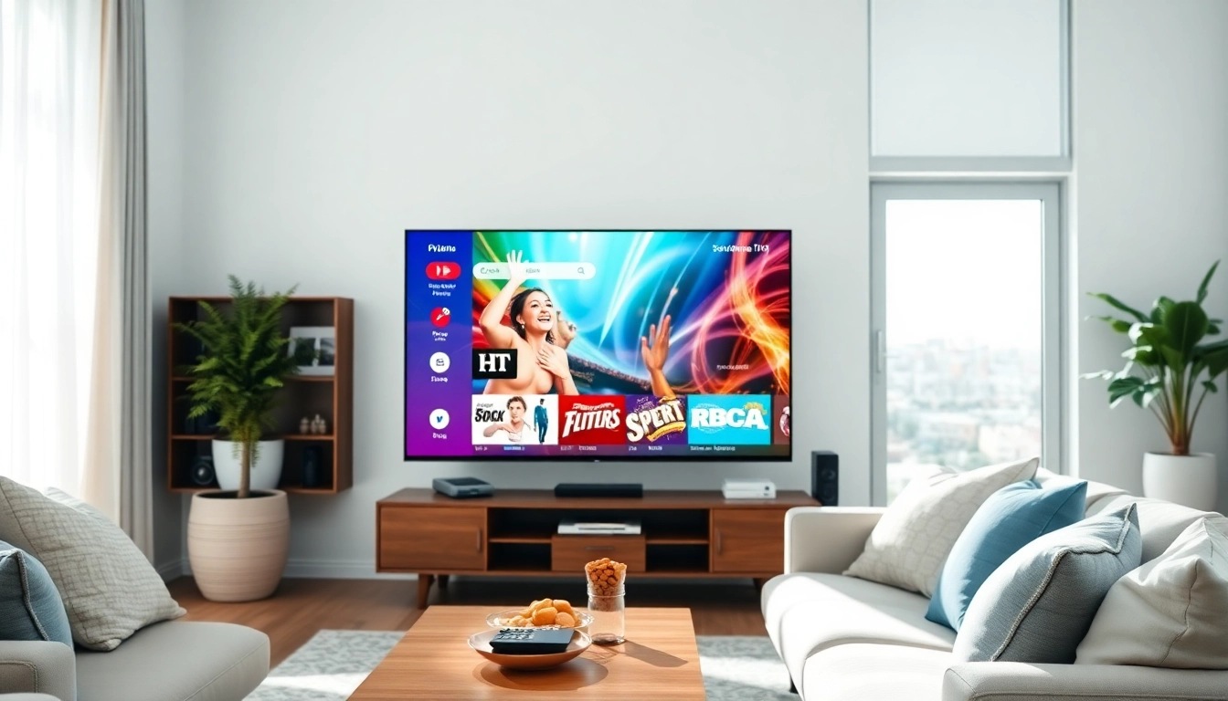 Experience IPTV Free Trial with a modern setup and inviting atmosphere in a bright living room.
