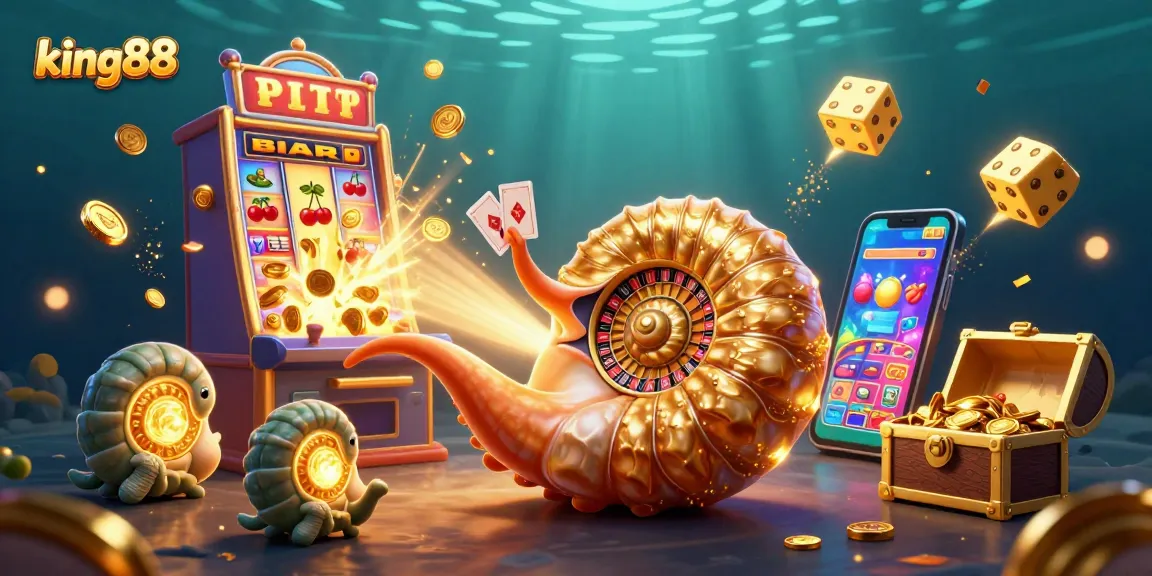Win big with king88's vibrant casino adventure featuring a giant nautilus roulette wheel.