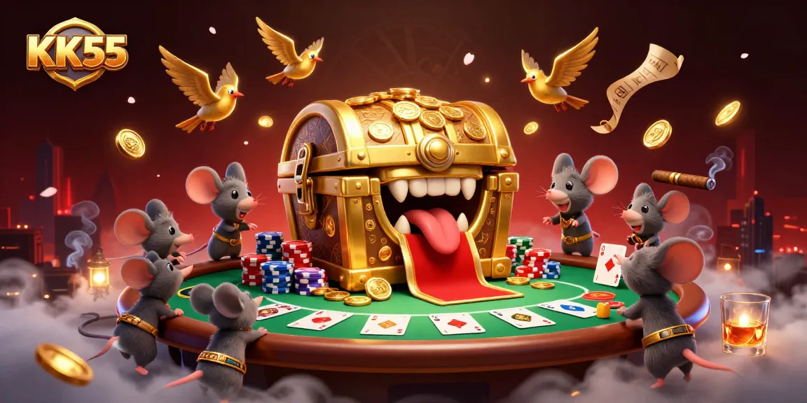 Experience KK55's thrilling casino vibe with a vibrant 3D treasure scene full of adventure!