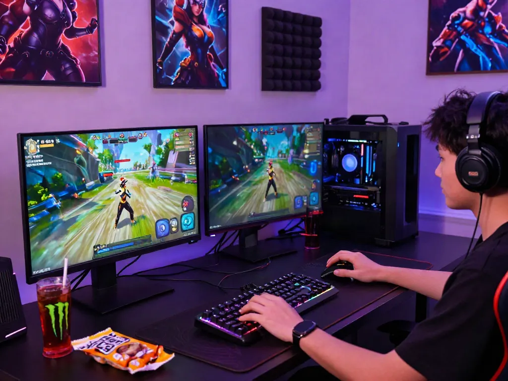 Exciting gaming setup featuring a player engaged with QQ games, showcasing modern gaming equipment and vibrant atmosphere.