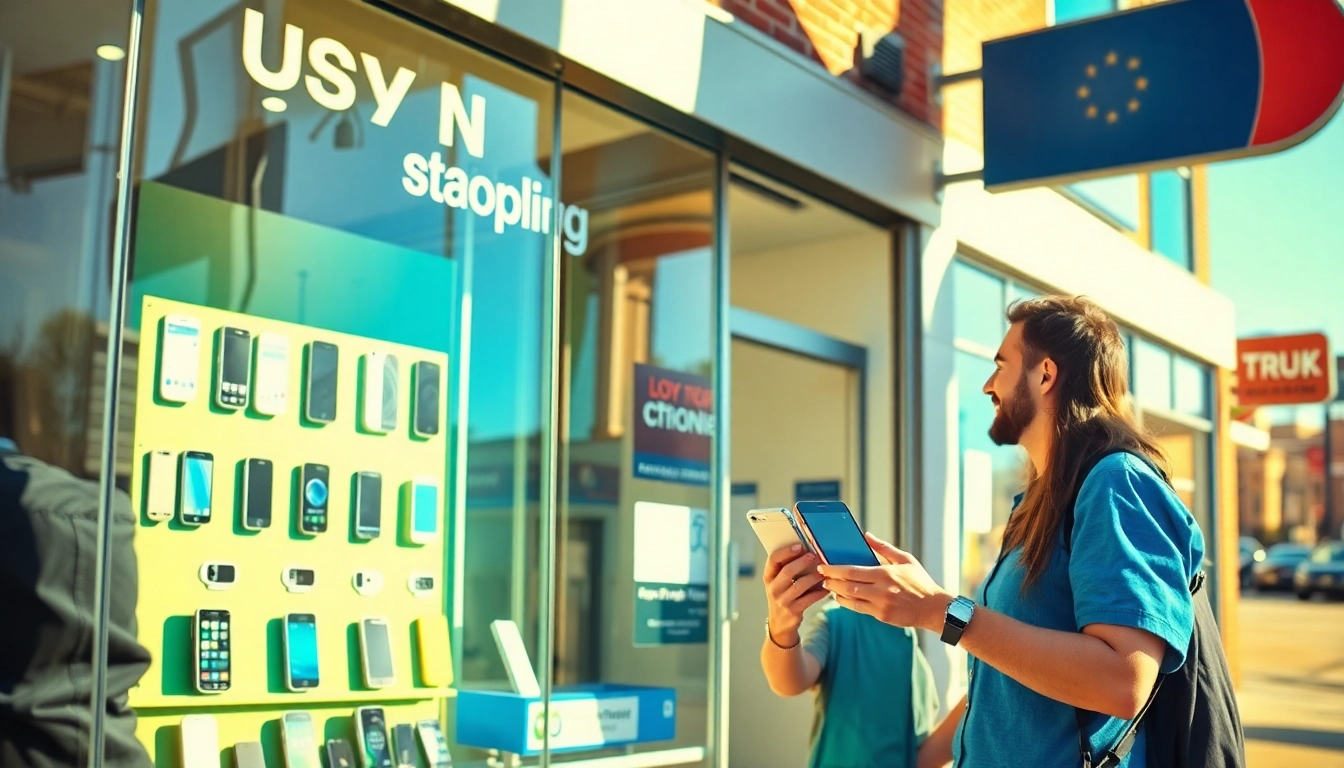 Cash for phones Little Rock AR seen at a modern storefront with engaging customer interactions.
