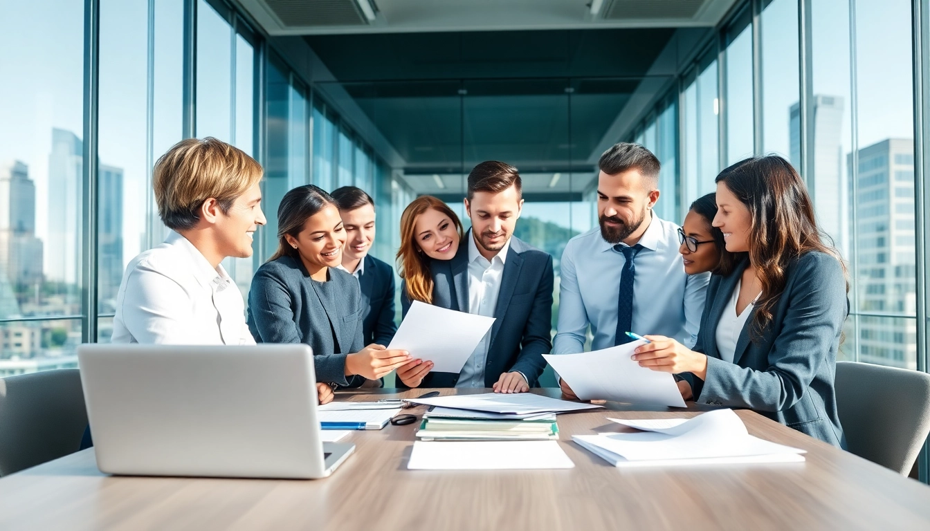 Engage in Contract Management with a professional team collaborating in a modern office.