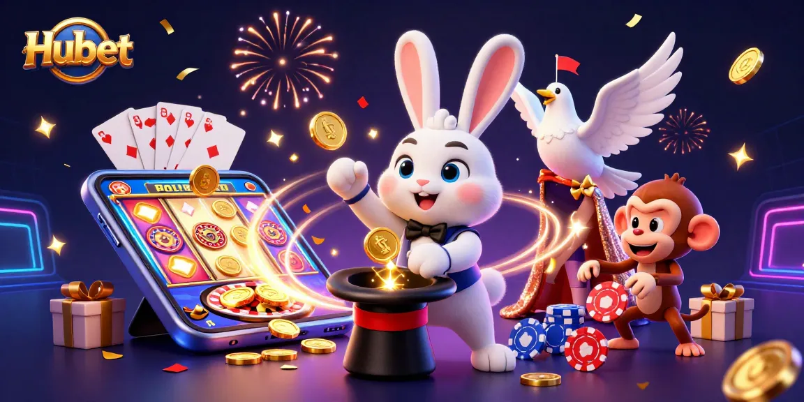 Hubet offers thrilling casino excitement with a 3D magician, coins, and gaming elements.