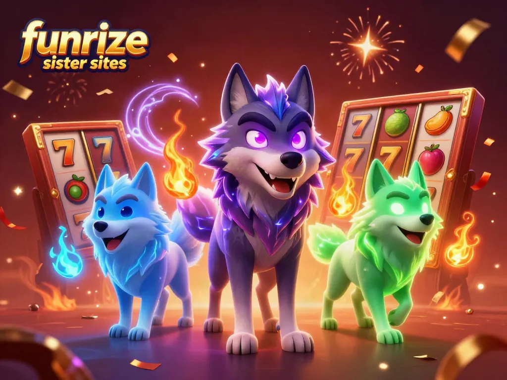 Engage with Funrize sister sites showcasing vibrant slots and casino rewards in a dynamic illustration.