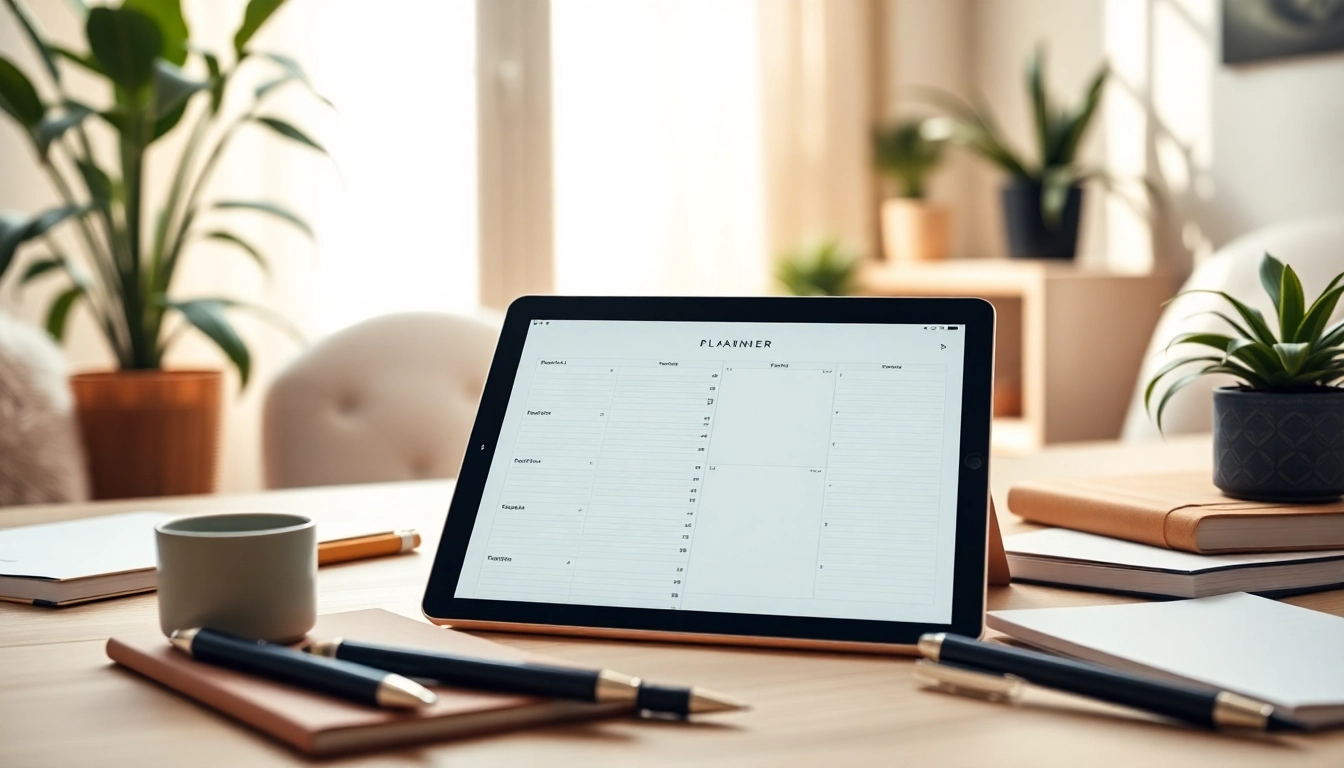 Enhance productivity with digital planners displayed on a sleek iPad in an inviting workspace.