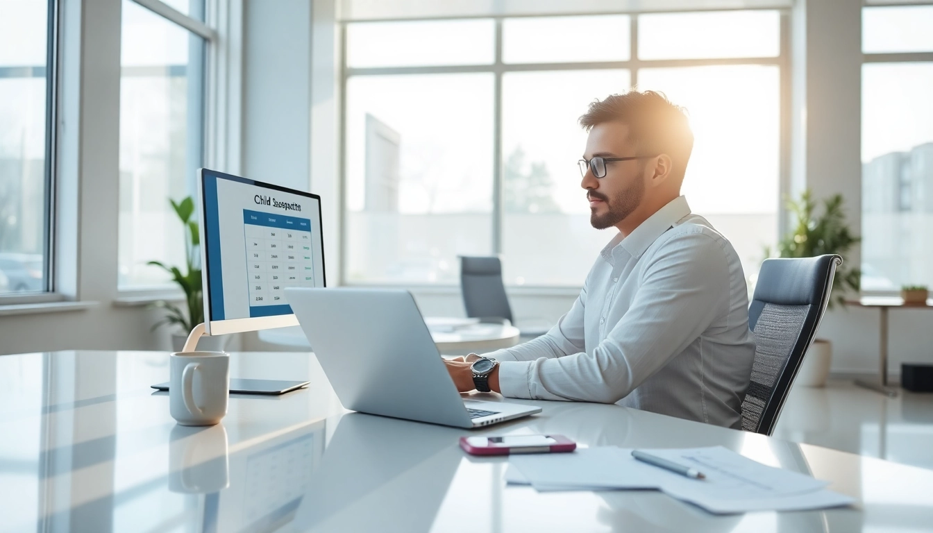 Calculate child support using the ny child support calculator in a modern office.