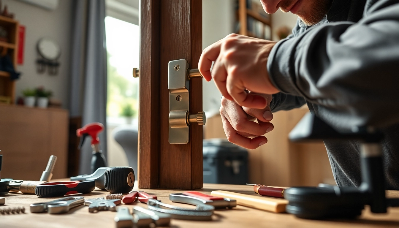 Lock Doctor Essex expertly fixing a modern door lock in a welcoming home environment.