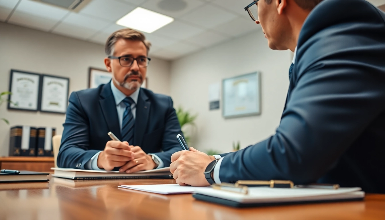 Consultation scene with a Sandusky Personal Injury Lawyer providing legal advice in a professional setting.