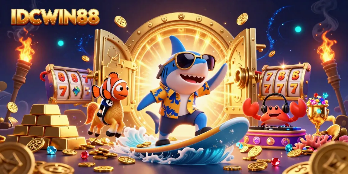 Engage with IDCWIN88 gaming action featuring vibrant characters and dynamic slot elements in an exciting casino scene.