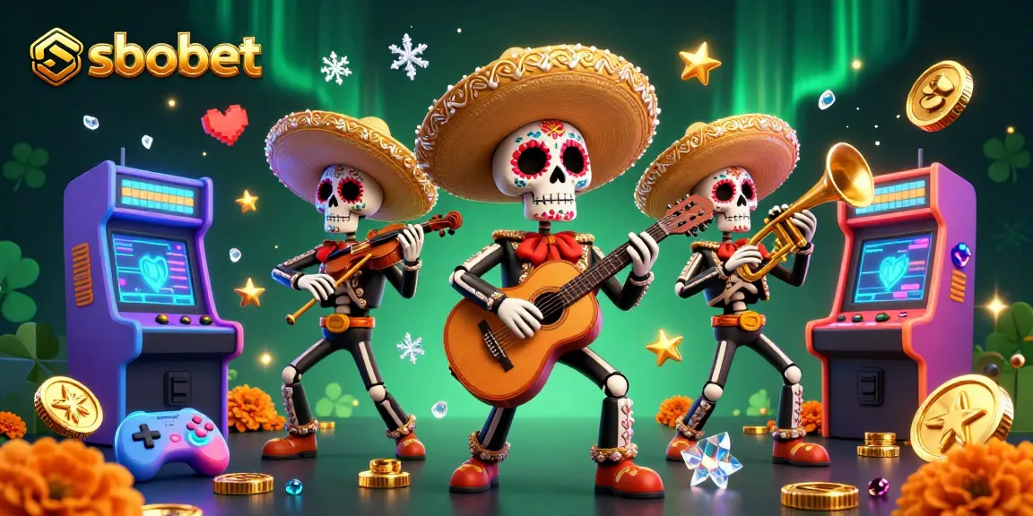 Experience sbobet through vibrant gaming with a Dia de los Muertos mariachi enjoying a casino atmosphere.