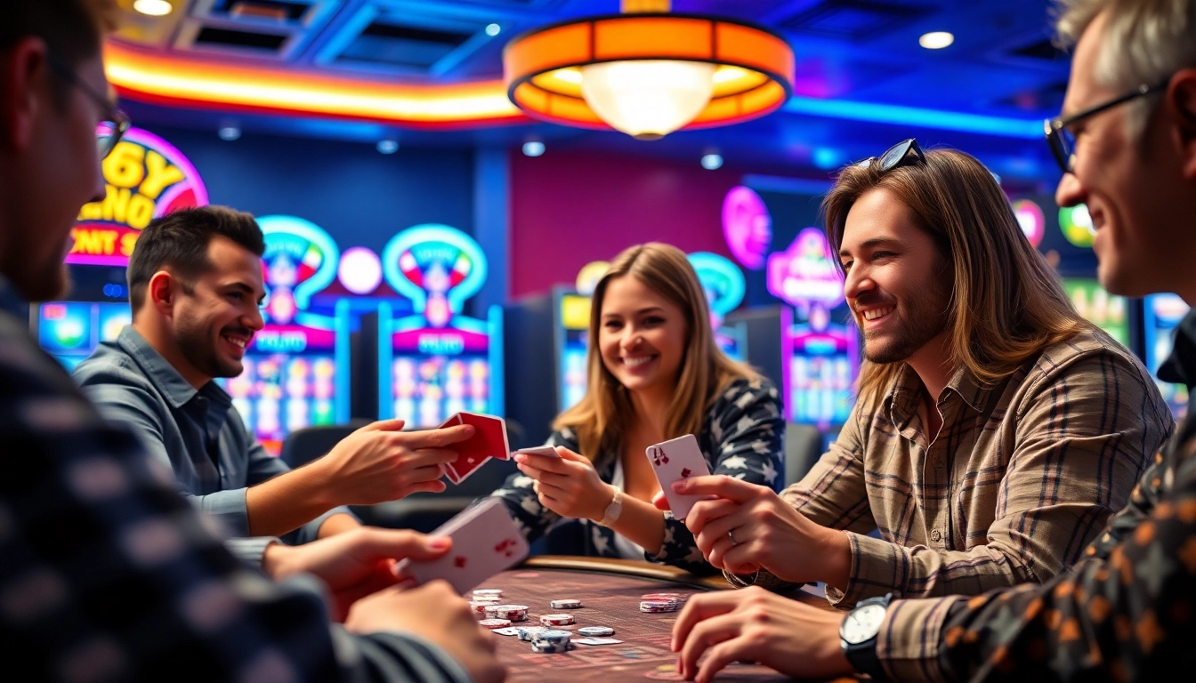 Engaging scene of players enjoying free credit no deposit bonuses in an online casino setting.