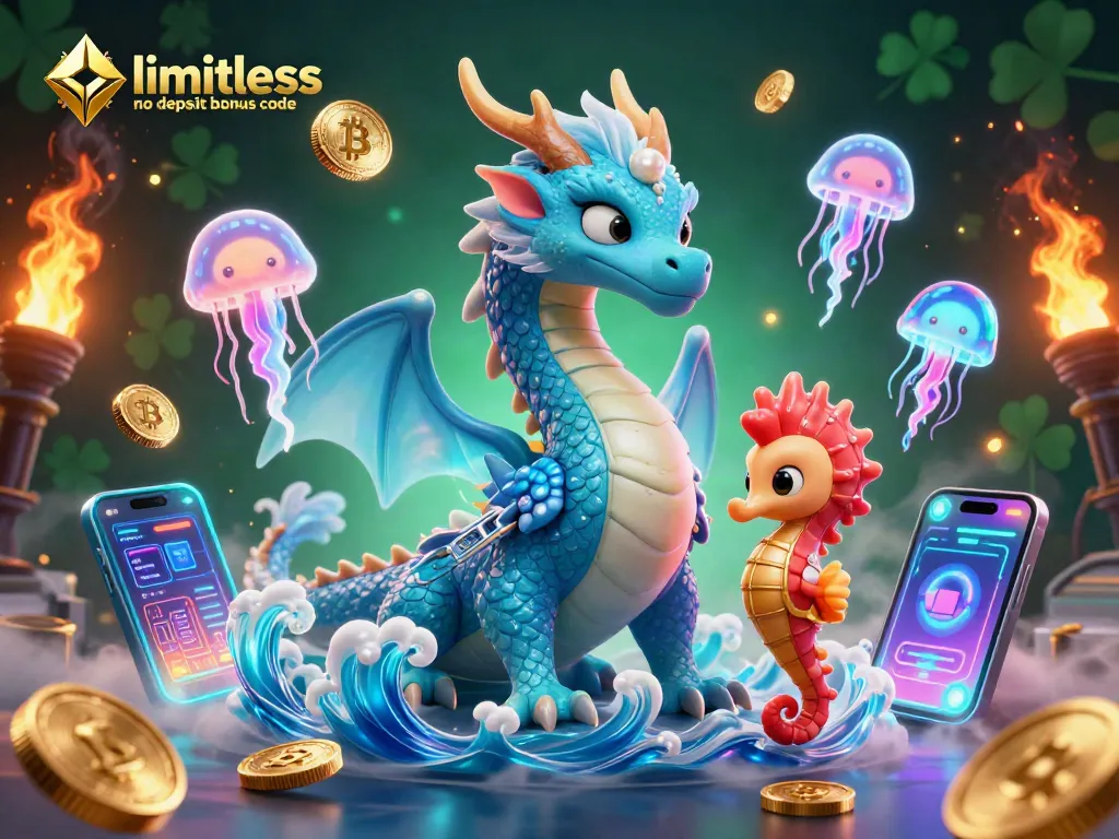 Play with the limitless no deposit bonus code to access exclusive casino offers featuring vibrant dragon and jellyfish.