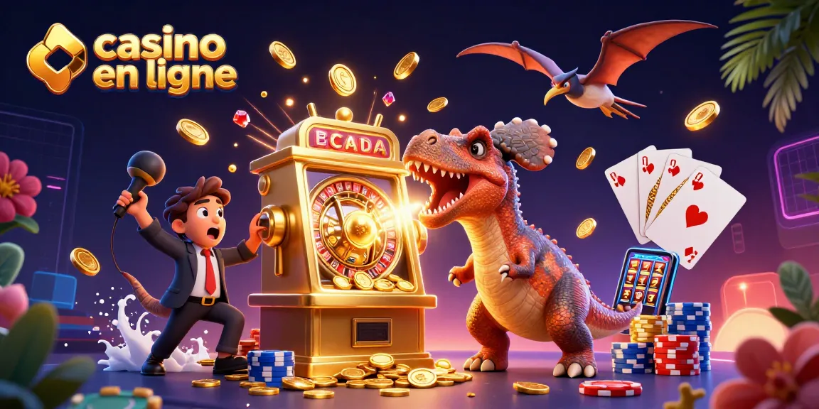 jackpot en ligne avec casino en ligne et dinosaures animés dans une illustration dynamique