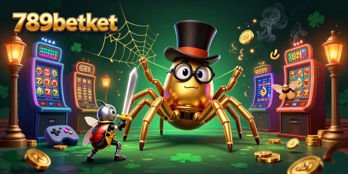 Engage in thrilling gameplay at 789betket as a golden tarantula weaves a web of slots and games.