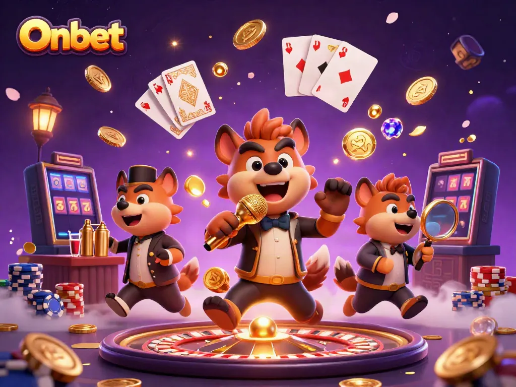 Onbet's comedic casino ambiance with hyenas at the club delivering laughs and mixing drinks.