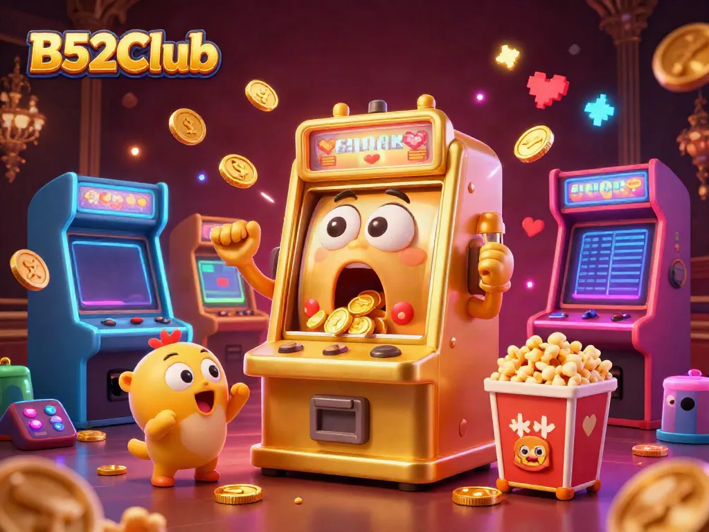 Experience excitement at B52Club as the golden slot machine wins jackpots amidst cheering companions.