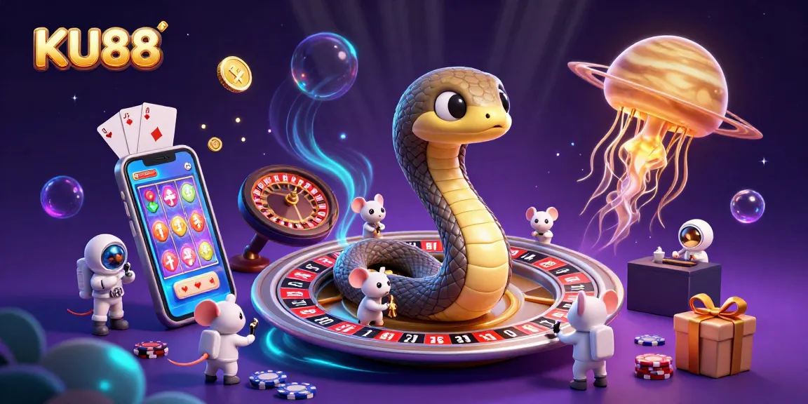 Experience the thrill of betting with KU88 in an ultra-detailed 3D scene featuring engaging cosmic elements.