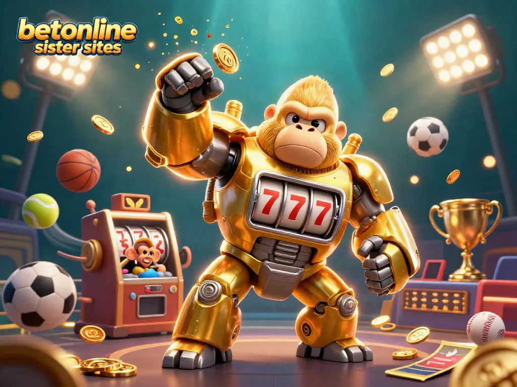 Experience thrilling action with betonline sister sites in this dynamic 3D casino illustration.