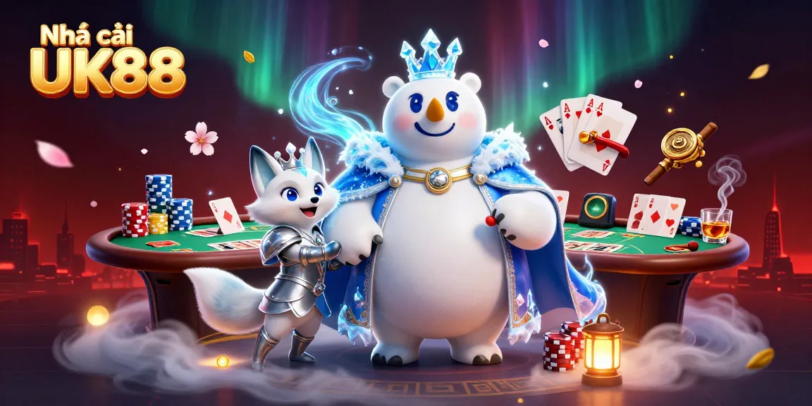 Engage with Nhà cái UK88 in a vibrant casino scene featuring dynamic characters and gaming elements.