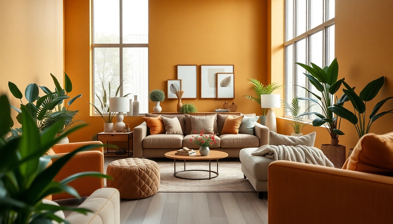 Inrichtingtips.nl biedt inspiratie voor een moderne woonkamer met okergeel-groene tinten.