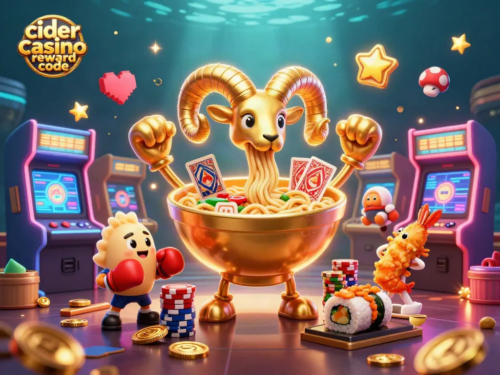 Engage with Cider Casino reward code while playing dynamic 3D casino-themed illustration.