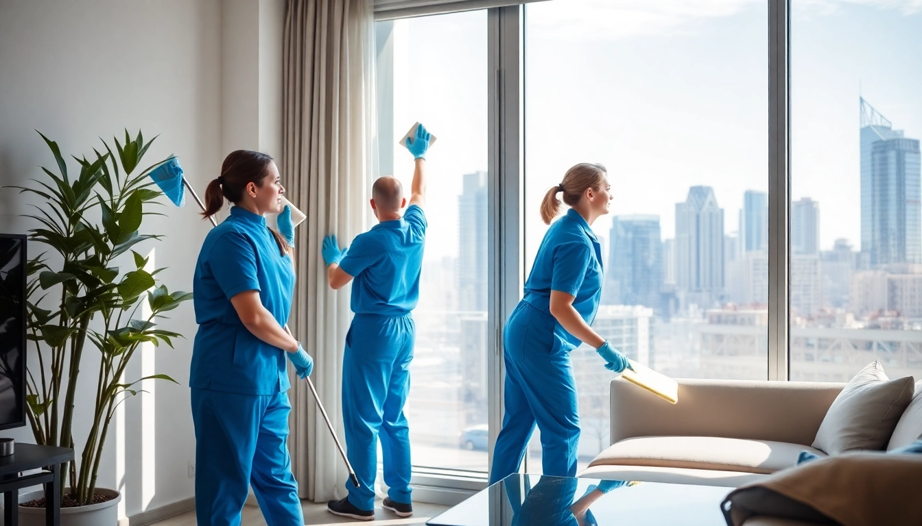 Bond cleaning Brisbane service showcasing professional cleaners at work in a bright apartment.
