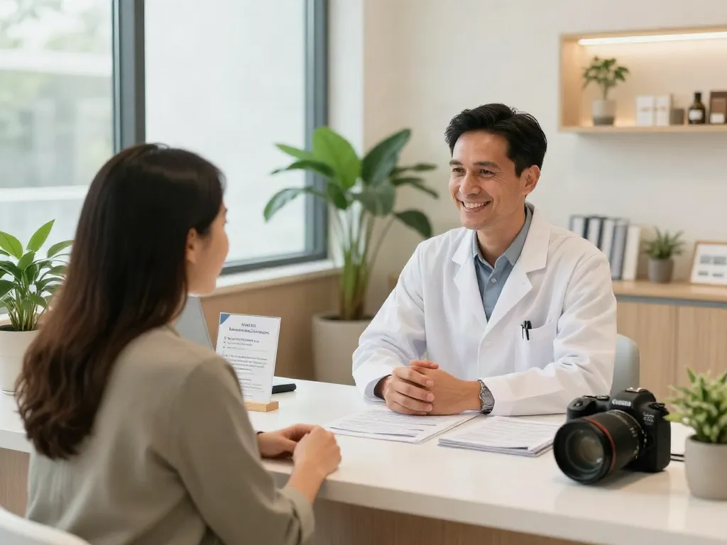 Welcoming clinic atmosphere showcasing thyroid disorders treatment UAE, healthcare professional assisting a patient.