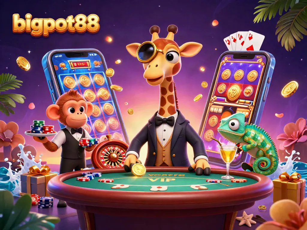 Bermain di bigpot88: Giraffe berkelas, valet monyet, dan bartender chameleon membuat pengalaman judi Anda istimewa.