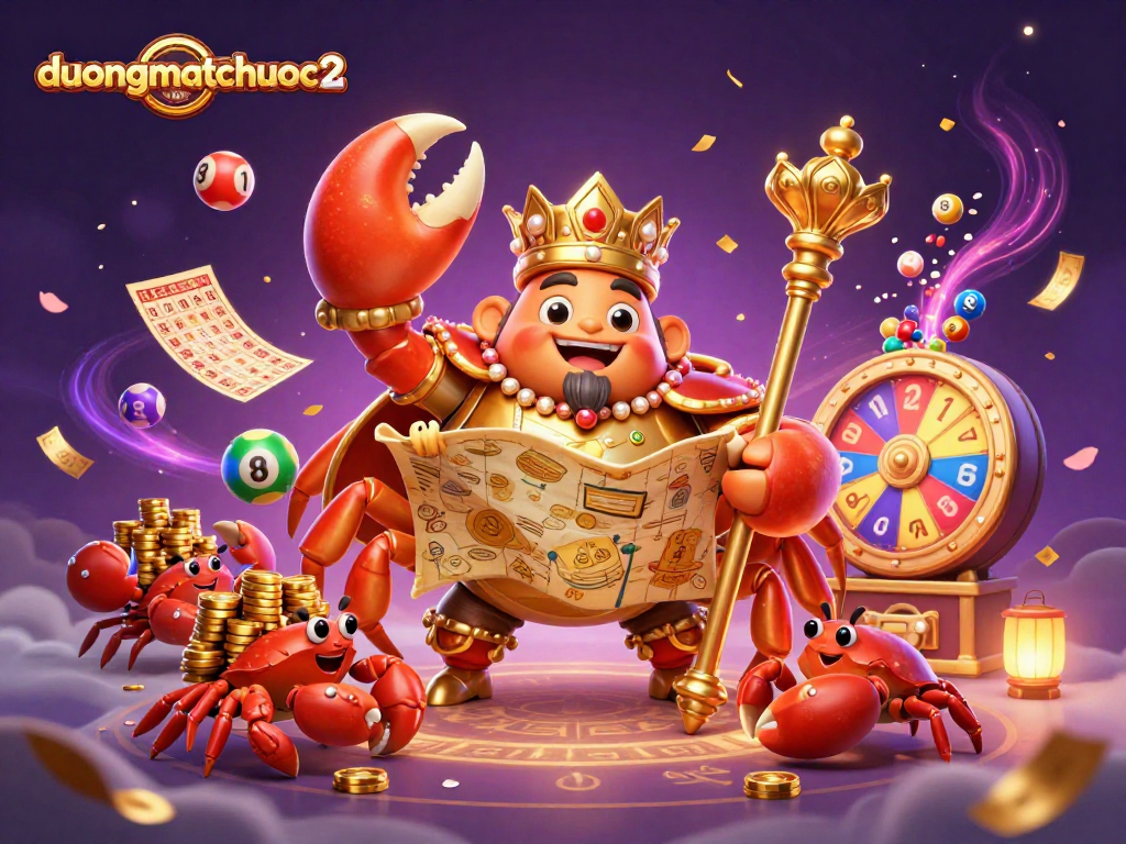 Experience exciting gameplay in duongmatchuoc2 as the golden crab emperor navigates a treasure-filled world with dynamic lottery elements.