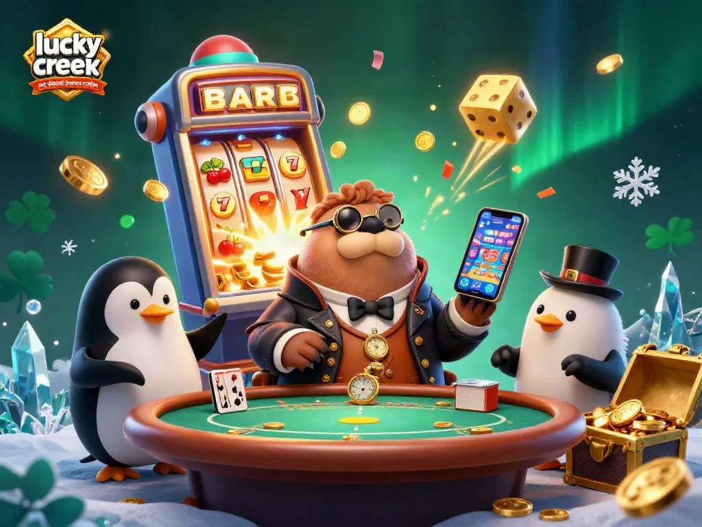 Experience lucky creek casino no deposit bonus codes with a playful scene of a walrus playing cards underwater.