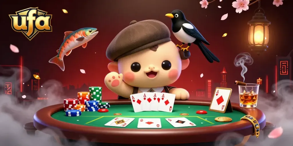 ภาพ 3D น่ารักของลูกน้อยเนสซีในหมวกสก๊อต พร้อมกับม้าวขึ้นทองและปลาแซลมอนในบรรยากาศของการเล่นโป๊กเกอร์ ufa