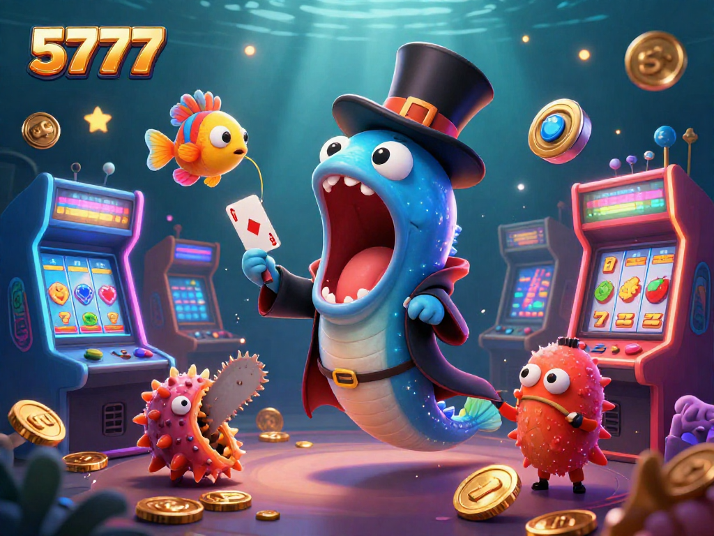 Engage with 5777's magical gambling world featuring colorful sea creatures and vibrant game elements.