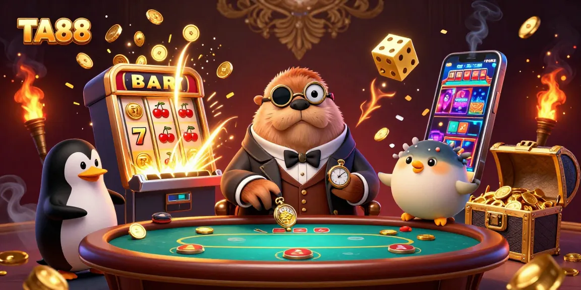 Engage with TA88's vibrant underwater casino action featuring a walrus, penguin dealer, and bluffing pufferfish