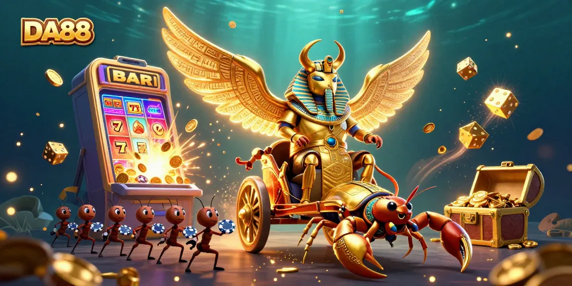 Experience excitement at DA88 with a vibrant slot machine explosion and golden chariot riders.