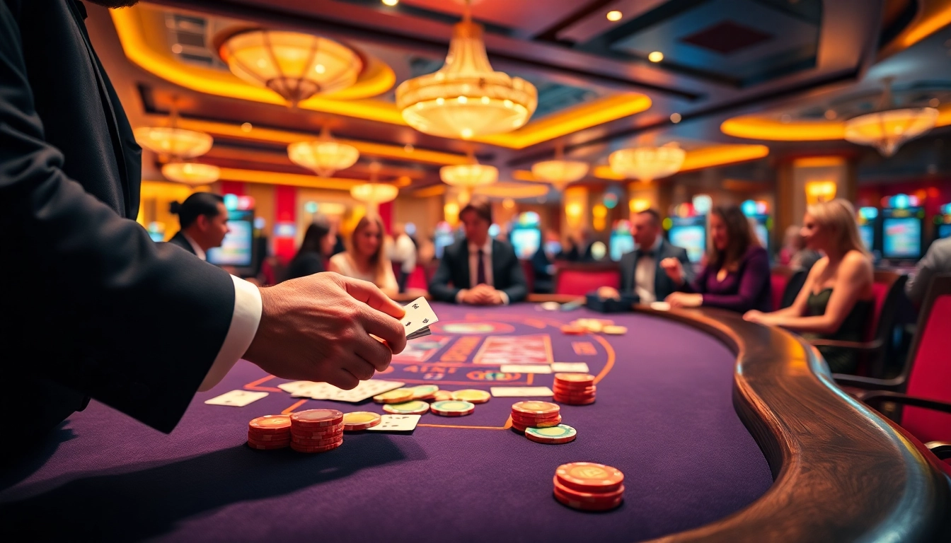 Memenangkan kesenangan ARAHTOGEL di meja kasino yang elegan dengan tumpukan chip berwarna-warni.